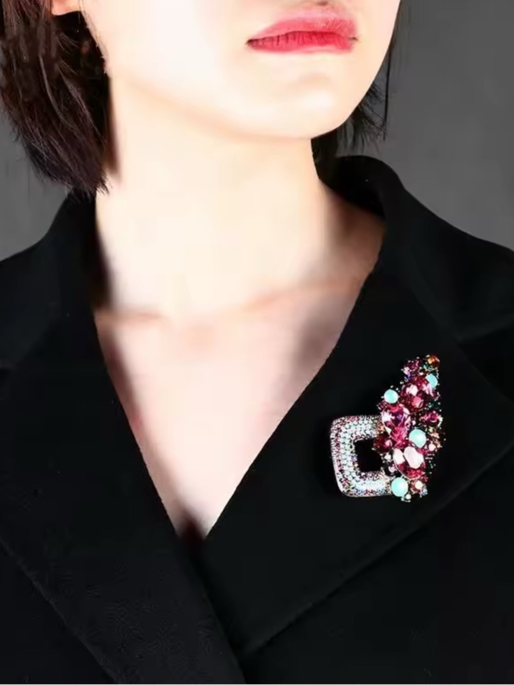 Multicolor Pink Crystal Statement Brooch - Picture 6 of 6